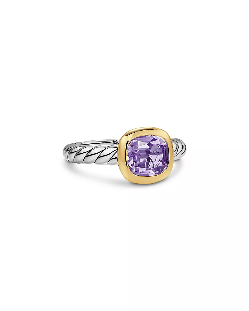 Dy Mercer Color Stone Ring in Sterling Silver with 18K Yellow Gold and Amethyst, 7mm
