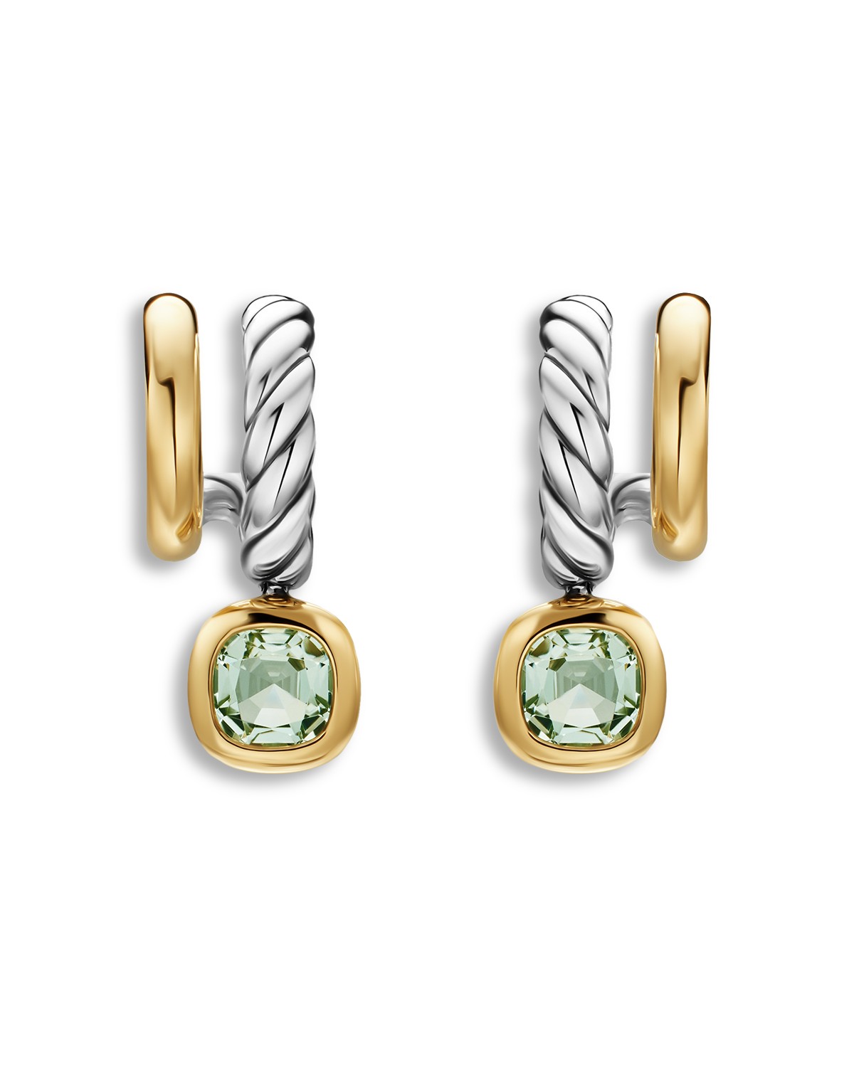 David Yurman Dy Mercer Color Two Row Drop Earrings in Sterling Silver with 18K Yellow Gold and Prasiolite, 19.5mm in Green/Go
