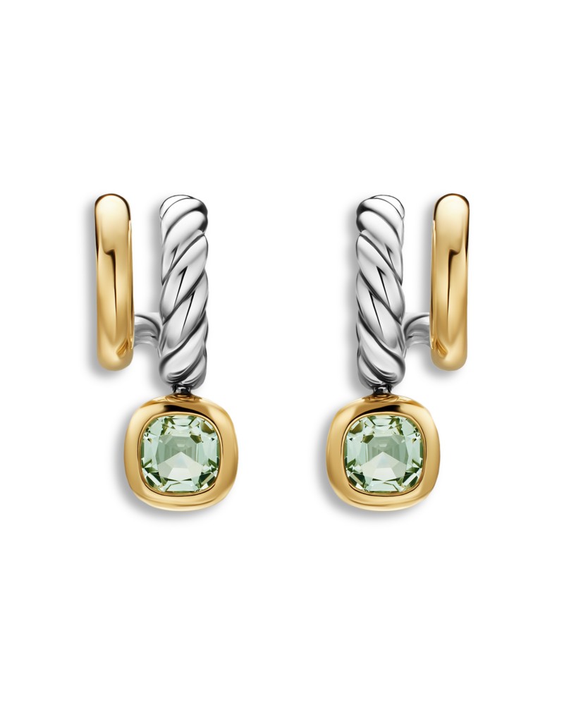 David Yurman Dy Mercer Color Two Row Drop Earrings in Sterling Silver with 18K Yellow Gold and Prasiolite, 19.5mm in Green/Gold/Silver