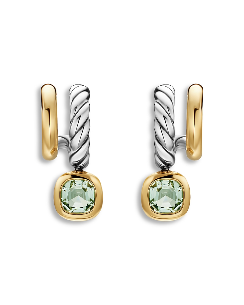 Dy Mercer Color Two Row Drop Earrings in Sterling Silver with 18K Yellow Gold and Prasiolite, 19.5mm