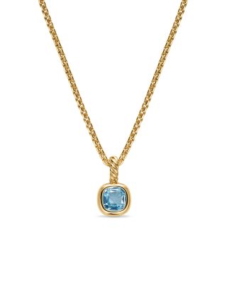 Mini Cushion Cut Amulet in 18K Yellow Gold with Sky Blue Topaz, 7.6mm