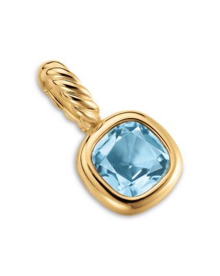 Mini Cushion Cut Amulet in 18K Yellow Gold with Sky Blue Topaz, 7.6mm