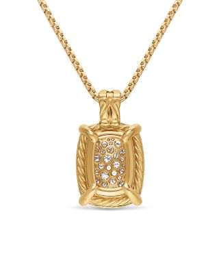 Chatelaine&reg; Elongated Pendant Necklace in 18K Yellow Gold with Diamonds, 19mm
