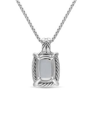 Chatelaine&reg; Elongated Pendant Necklace in Sterling Silver with Diamonds, 19mm