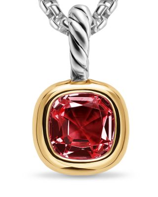 Mini Cushion Cut Amulet in Sterling Silver with 14K Yellow Gold and Rhodolite Garnet, 7.6mm