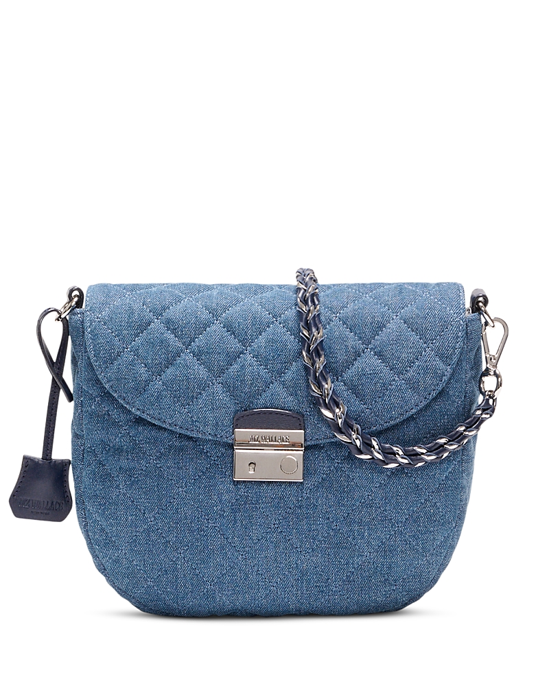 Mz Wallace Crosby Lock Small Quilted Denim Saddle Bag