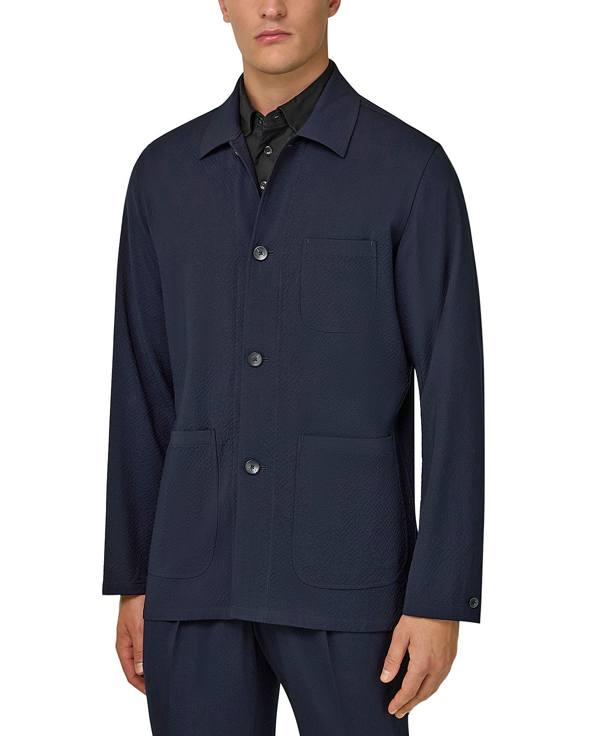 Boggi Milano Regular Fit Seersucker Shirt Jacket