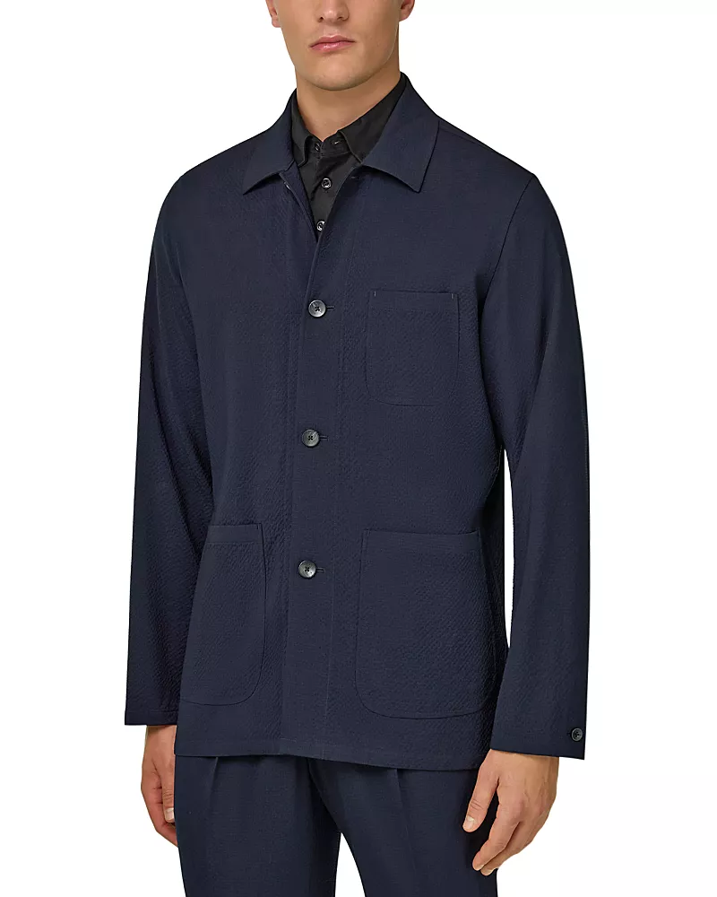 Boggi Milano Regular Fit Seersucker Shirt Jacket
