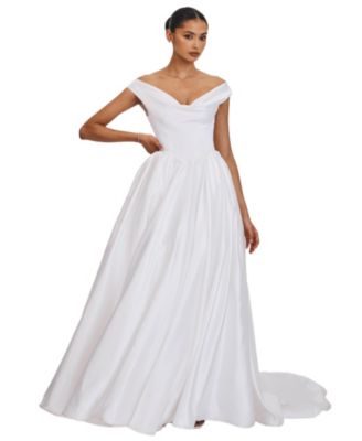  Unna Satin Bardot Cowl Wedding Gown