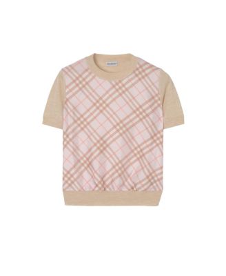  Check Panel Wool Silk Top