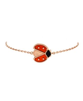  Lucky Spring Open Wings Ladybug Bracelet 18K Rose Gold with Carnelian and Onyx
