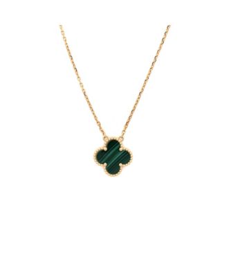  Vintage Alhambra Pendant Necklace 18K Gold and Malachite, 16.25"