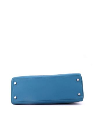 Kelly 32 Handbag Blue Grain d'H and Swift with Palladium Hardware