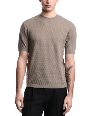 Wool Short Sleeve Sweater With Honeycomb Motif