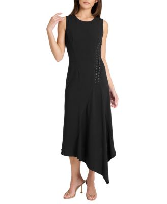  Kylie Sleeveless Asymmetric Midi Crepe Dress