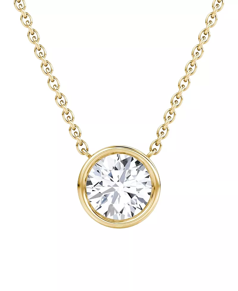 Vrai Bezel Solitaire Necklace in 14K Gold, 1.0ctw Round Brilliant Lab Grown Diamond