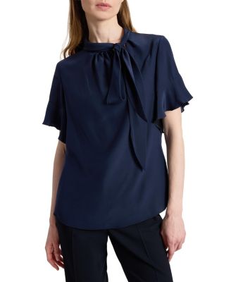  Athena Silk Blouse with Short Flutter-Sleeves