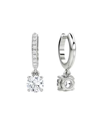  Solitaire Drop Huggie Hoop Pave in 14K White Gold, 1.16ctw Round Brilliant Lab Grown Diamond