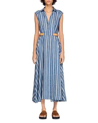 Striped Maxi Dress with Leather Tab