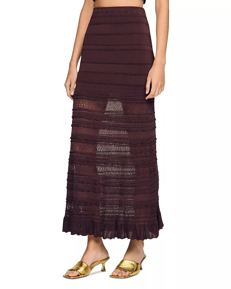 Sandro Andriane Pointelle Knit Maxi Skirt