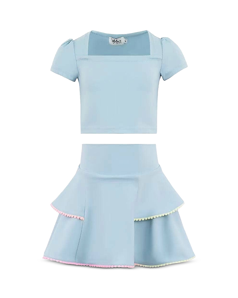 Lola + The Boys Girls' Baby Blue Soft Scuba Tennis Set - Little Kid, Big Kid