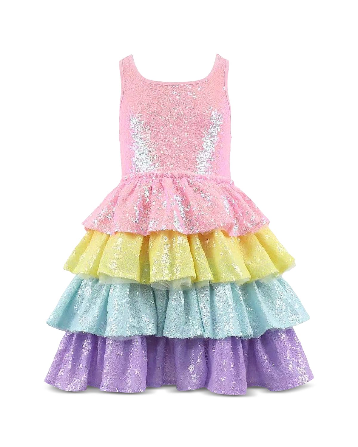 Lola + The Boys Girls' Rainbow Sequin Tiered Dream Dress - Little Kid, Big Kid