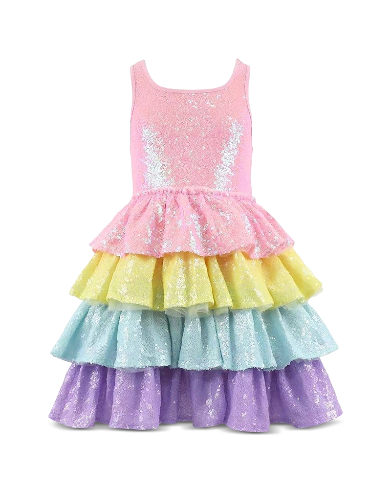 Lola + The Boys Girls' Rainbow Sequin Tiered Dream Dress - Little Kid, Big Kid