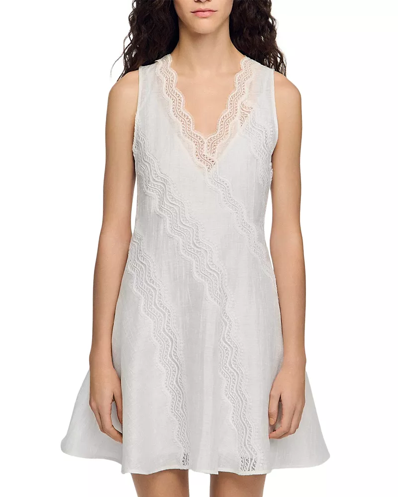 Sandro Short Trimmed Linen Dress