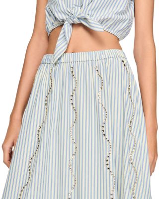 Lucia Rhinestone Trim Striped Long Skirt