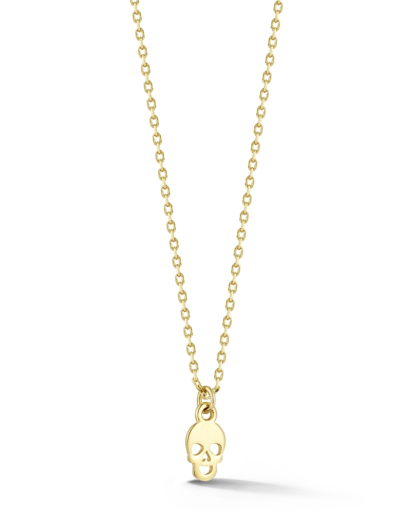 Moon & Meadow 14K Yellow Gold Tiny Skull Pendant Necklace, 16