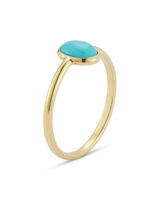 Oval Turquoise Solitaire Ring in 14K Yellow Gold 