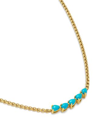 14K Yellow Gold Turquoise Gemstones Five Stone Collar Necklace, 14-16"