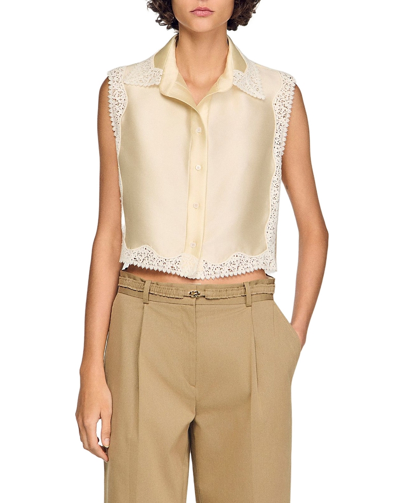 Sandro Marielle Cropped Shirt with Lace Details