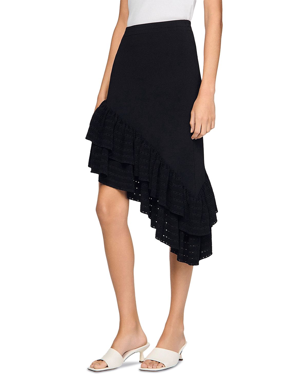 Sandro Chiara Asymmetrical Knit Skirt