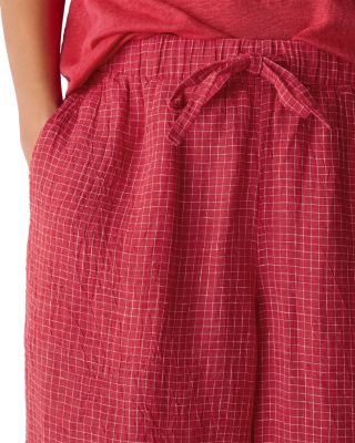 Puckered Linen Grid Wide Ankle Pants with Drawstring