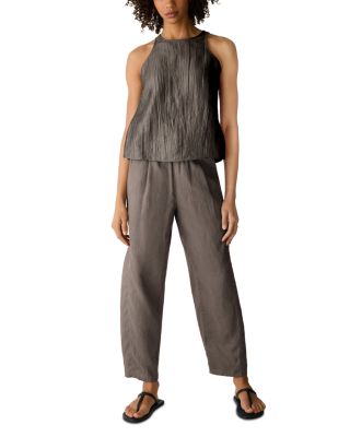 Pleated Lantern Linen Ankle Pants