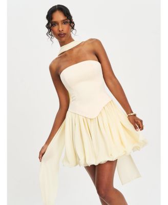  Valentinna Boned Curve Edge Peplum Scarf Mini Dress