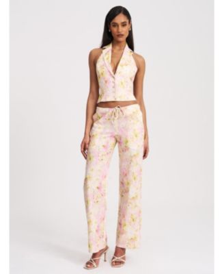  Lauren Floral Print Ruched Back Linen Suit Vest