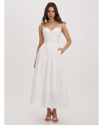  Oberon Cotton Eyelet Lace-Up Back Maxi Dress