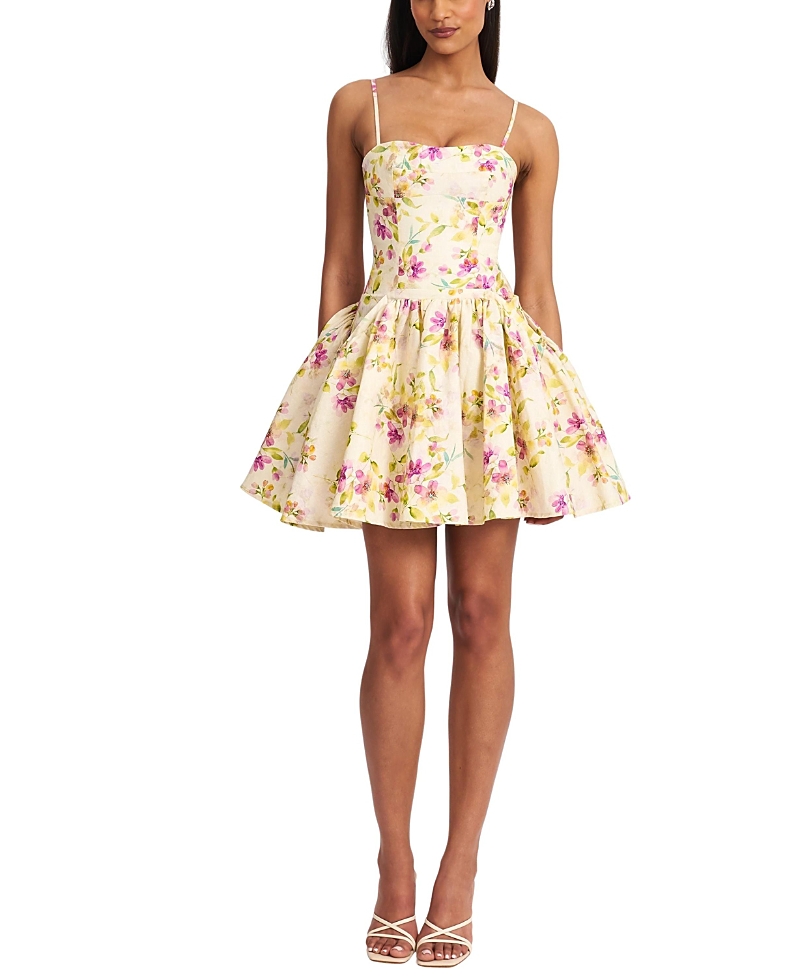 Miss Circle Valda Print Linen Mini Dress with Pockets