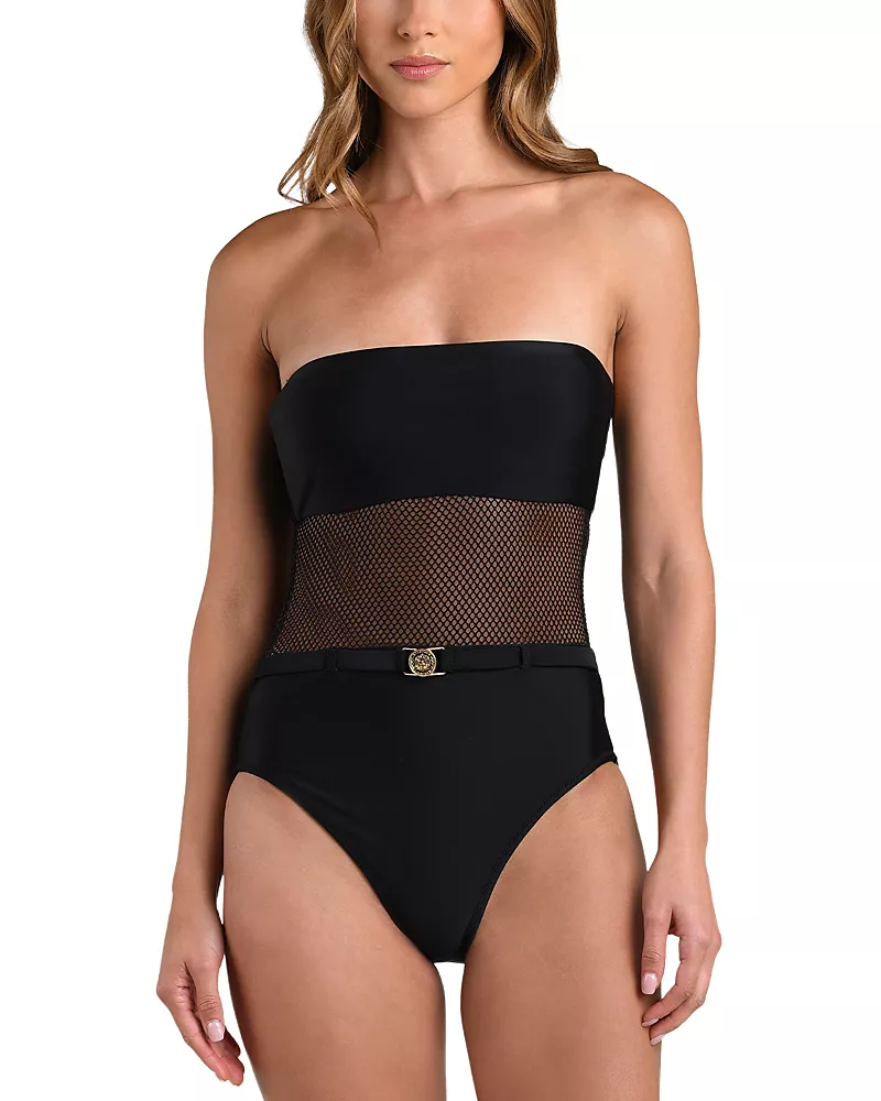 L'Agence Tory Bandeau Mesh Solid One Piece Swimsuit