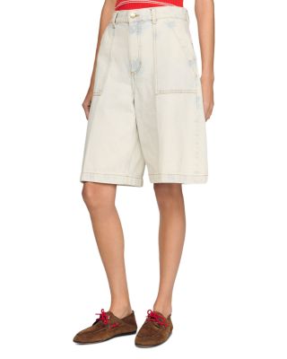 Washed Denim Bermuda Shorts in Light Blue Jean