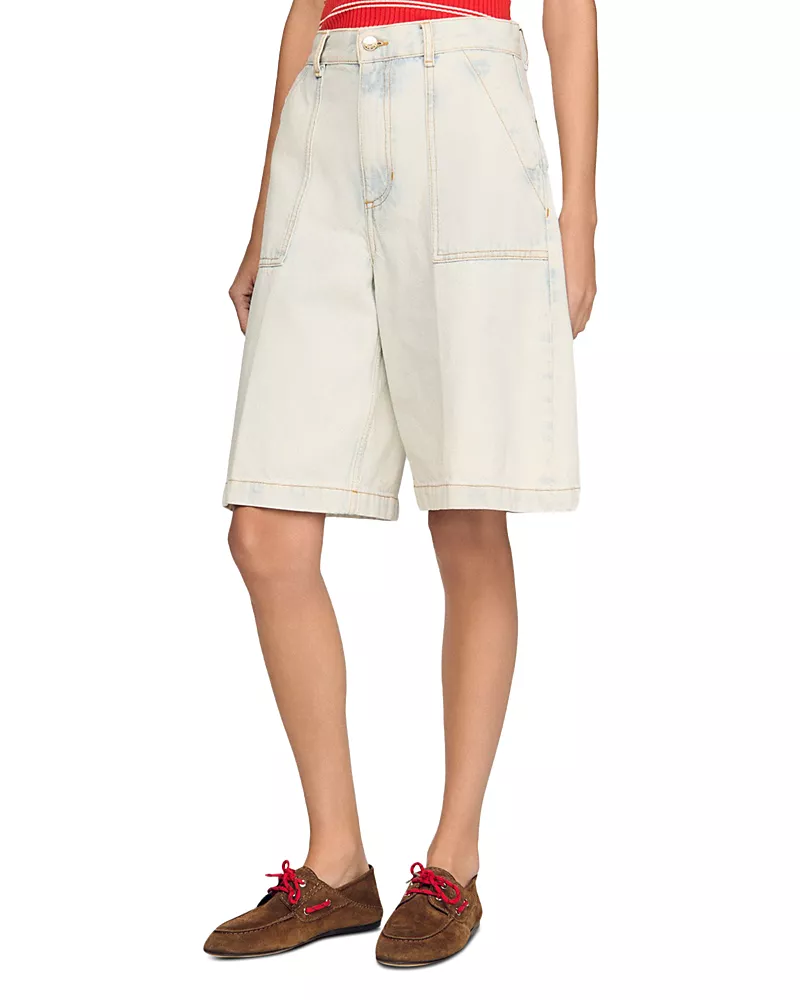 Sandro Washed Denim Bermuda Shorts in Light Blue Jean