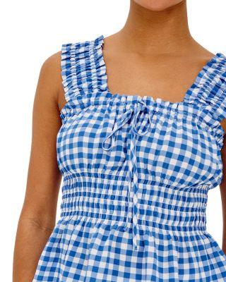 Donna Gingham Smocked Waist Top