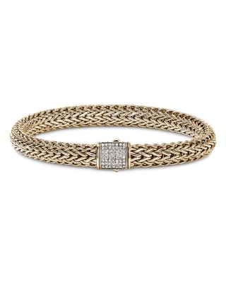 14K Yellow Gold Icon Diamond Pav&eacute; Clasp Woven Bracelet, 7.5mm
