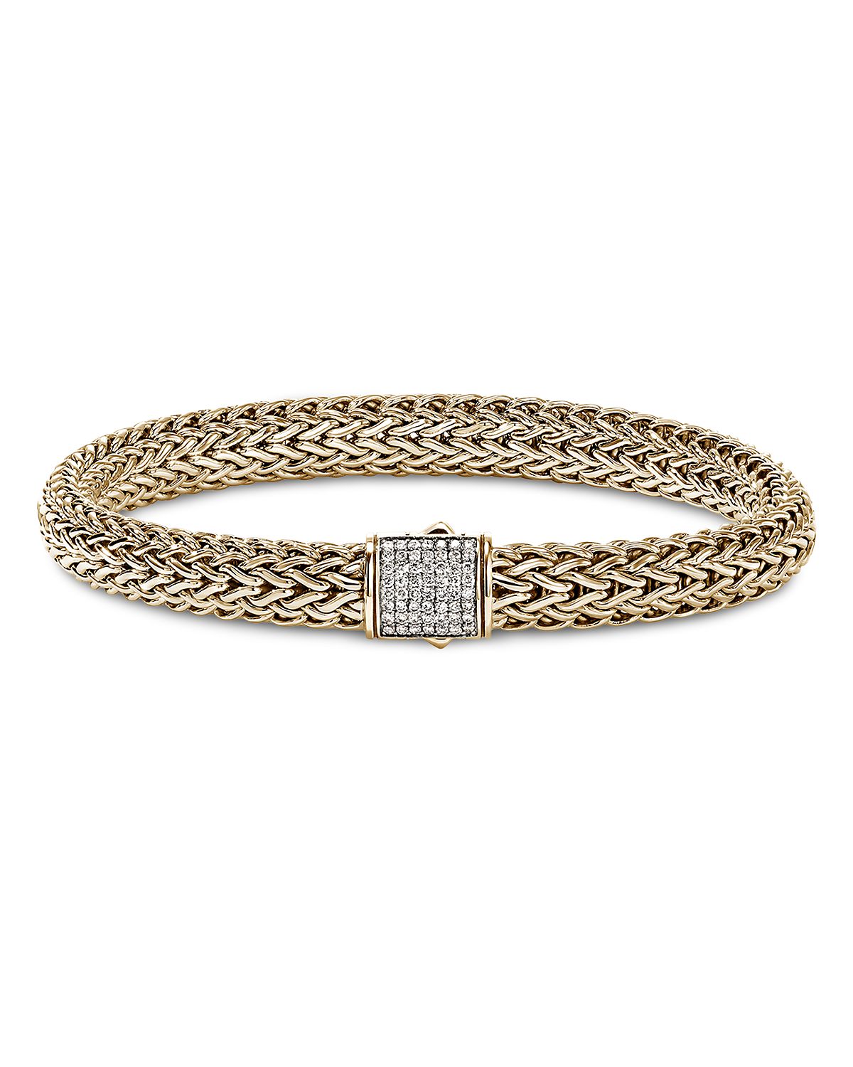 John Hardy 14K Yellow Gold Icon Diamond Pave Clasp Woven Bracelet, 7.5mm