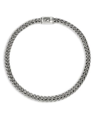 Sterling Silver Icon Diamond Pav&eacute; Clasp Woven Bracelet, 5mm
