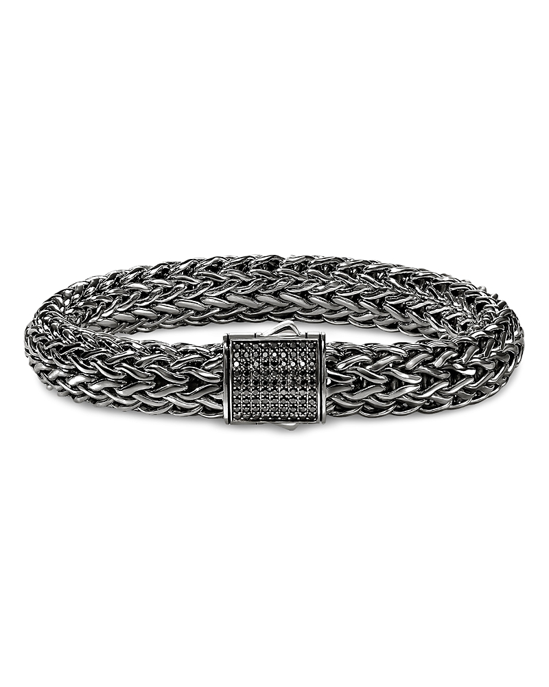 John Hardy Dark Silver Icon Black Sapphire Pave Clasp Woven Link Bracelet, 10.5mm