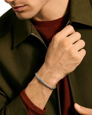 Sterling Silver Icon Blue Sapphire Pav&eacute; Clasp Woven Link Bracelet, 5mm