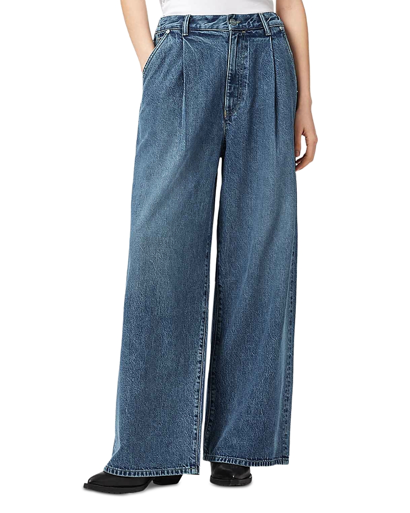 Allsaints Haze High Rise Pleat Jeans in Mid Indigo